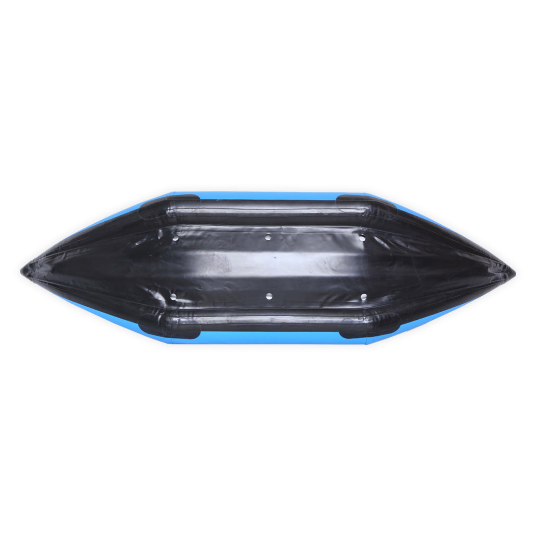 Kayak gonflable Hypalon K-Air 300 bleu Aquadesign — fond noir, dessous coque anti-abrasion
