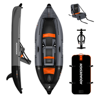 Kayak gonflable Koloa X'Perience 305 gris et orange, pack pêche 1 place avec siège, pompe et sac Aquadesign