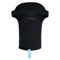 Manchons kayak Manok noirs en néoprène, face avant avec languette bleue Aquadesign