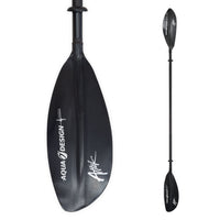 Pagaie double kayak Attak 1 noire Aquadesign, zoom pale plastique et vue complète rigide