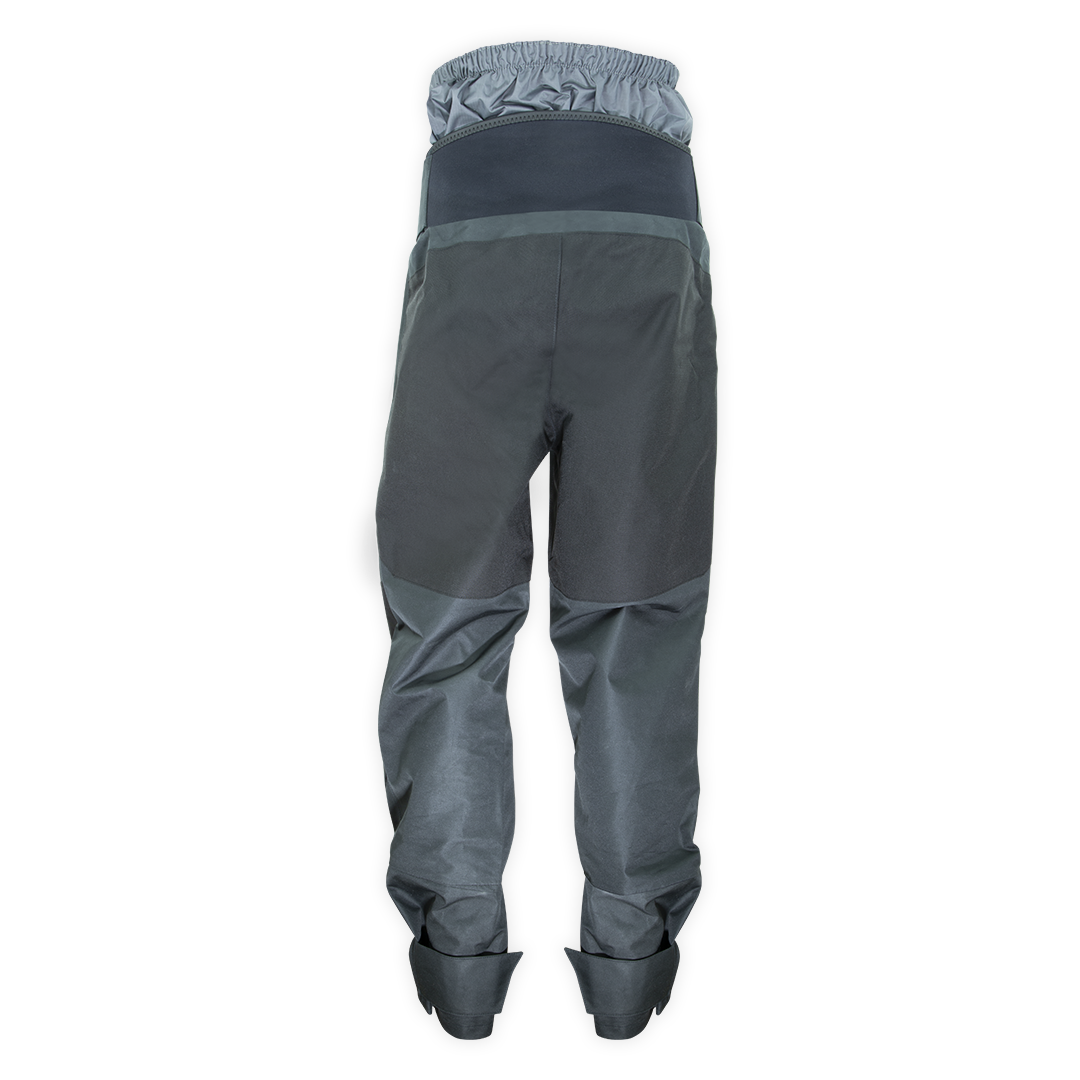 Pantalon étanche Hiptech Pant gris Aquadesign, vue de dos avec bas de jambe étanche noir