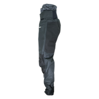 Pantalon étanche Hiptech Pant gris Aquadesign, vue profil latéral avec renfort genou noir