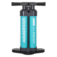 Pompe SUP triple action Suprafit 2x1,2L turquoise Aquadesign, vue face avec poignée en T et manomètre