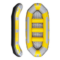 Raft gonflable Avanti 400 jaune 8 places, vue aérienne et profil — Aquadesign