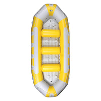 Raft Aquadesign Avanti 420 jaune vue de dessus, 3 banquettes gonflables 8 places