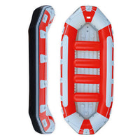 Raft Avanti 445 rouge et blanc, double vue dessus et côté, 4 bancs, 10 personnes, Aquadesign