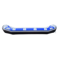 Raft gonflable bleu Avanti 470 Aquadesign, vue profil latéral, boudins bleus et fond noir
