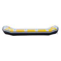 Raft gonflable jaune Avanti 470 Aquadesign, vue profil latéral, tubes jaunes et fond noir