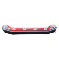 Raft gonflable rouge Avanti 470 Aquadesign, vue profil latéral, boudins rouges sur fond blanc