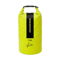 Sac étanche Koa 10L lime Aquadesign – vue face, fermeture roll-top et clip