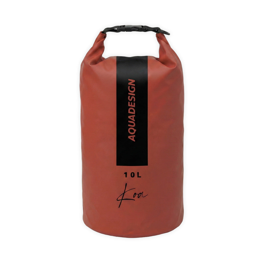 Sac étanche Koa 10L terracotta Aquadesign – vue face, fermeture roll-top et clip