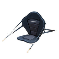 Siège Fusion SUP kayak anthracite vue 3/4, assise et dossier déployés sangles crochets laiton, Aquadesign