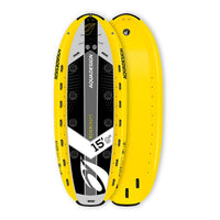 SUP géant gonflable Rivercraft 15'9 jaune et noir vue dessus face et dos multi-poignées Aquadesign