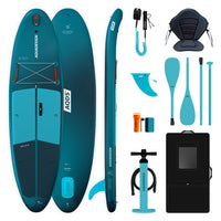 Pack complet SUP gonflable Selka 10' turquoise Aquadesign : planche, pagaie, siège kayak, pompe, ailerons et sac de transport