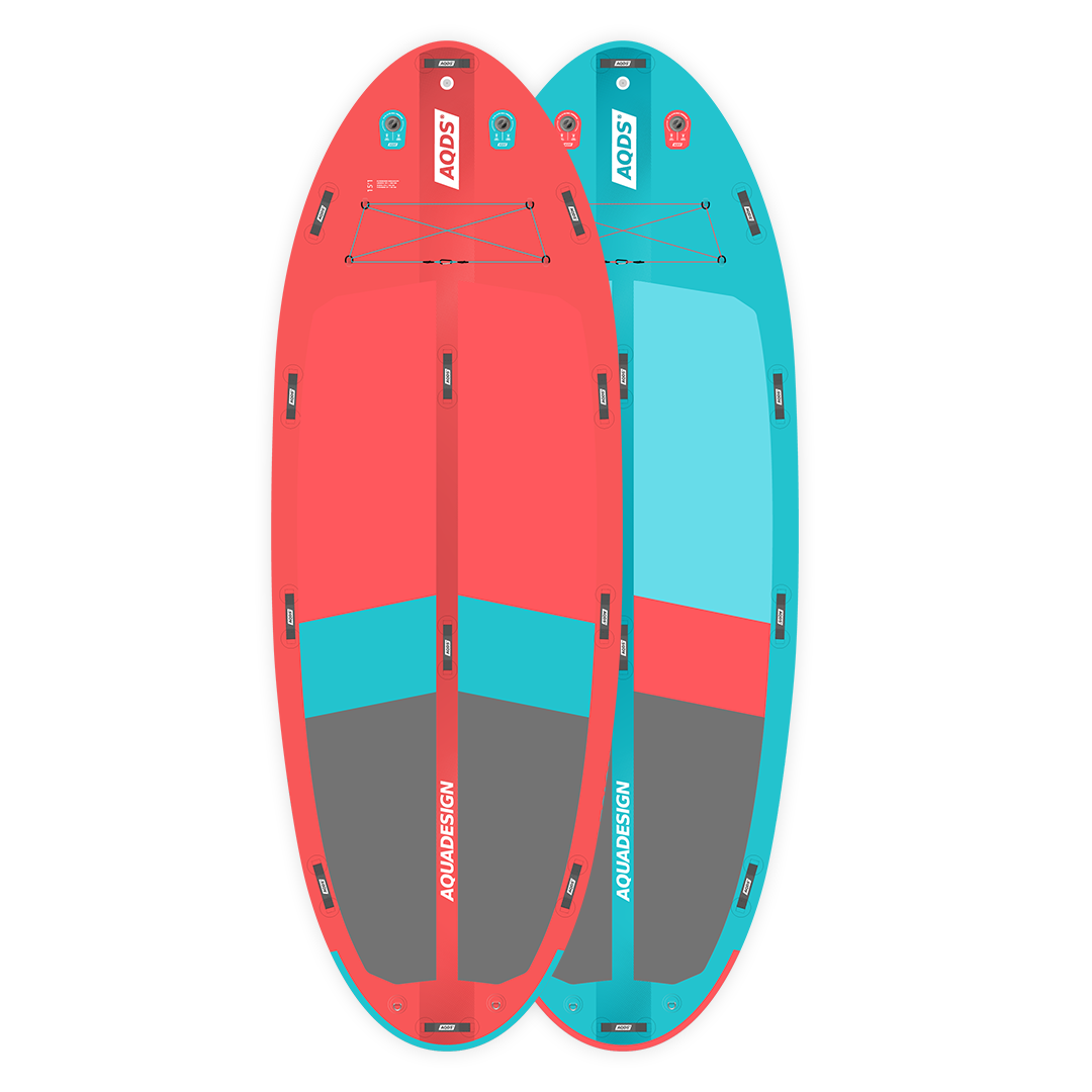 SUP gonflable géant Megacraft 15'1 rouge et bleu face dos 6 personnes Aquadesign