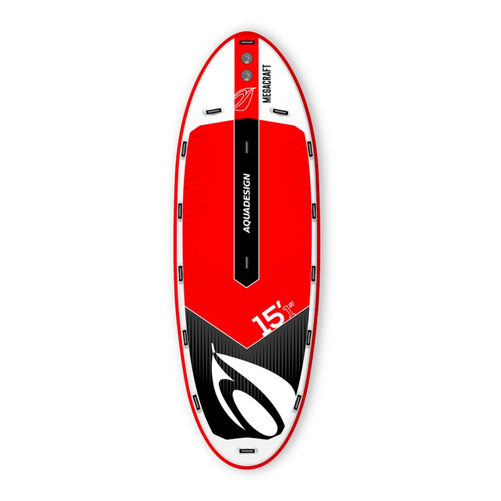 STAND UP PADDLE BOARD INFLATABLE GIANT PVC MEGACRAFT 15'1 AQUADESIGN FRONT VIEW RED