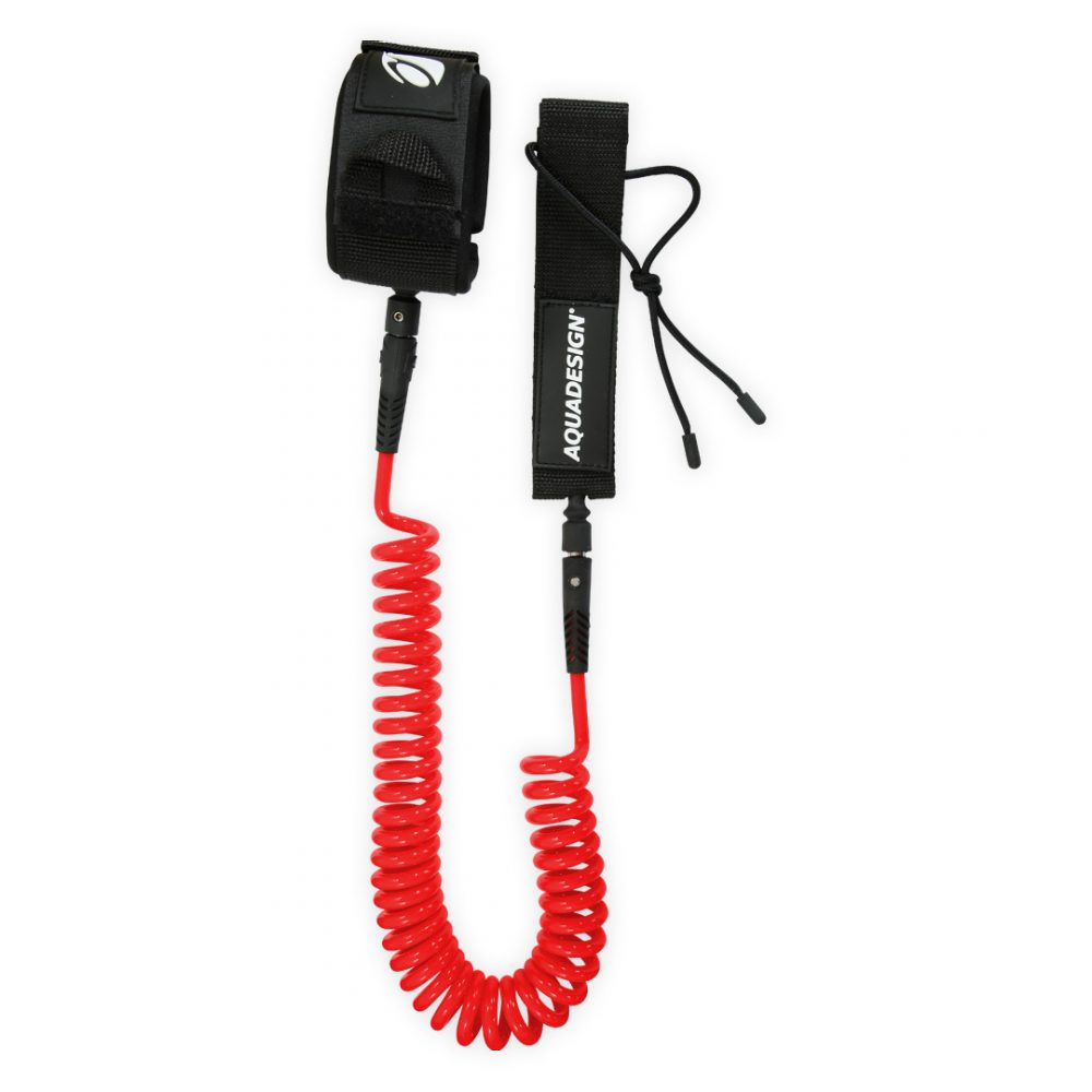 Red premium leash for stand up paddle board.
