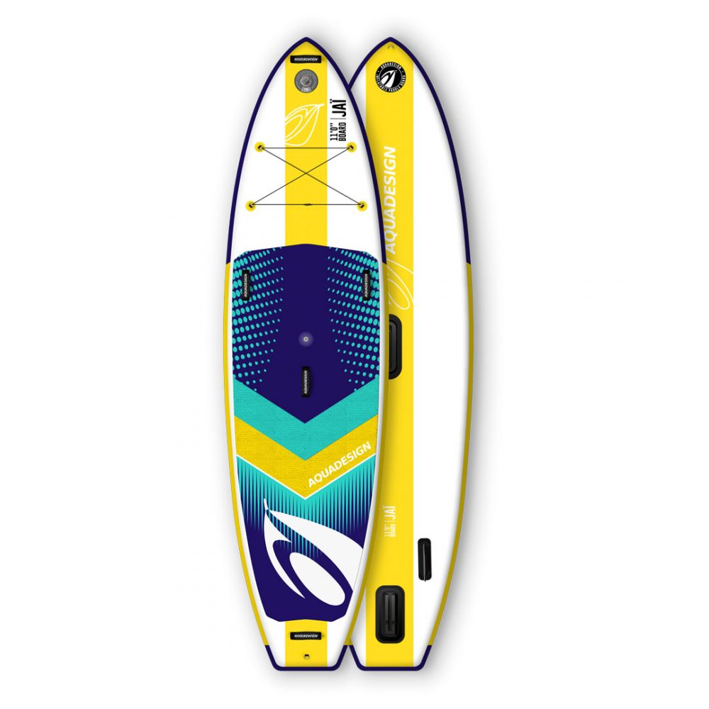 STAND UP PADDLE BOARD INFLATABLE PVC JAI AQUADESIGN FRONT AND BACK VIEW