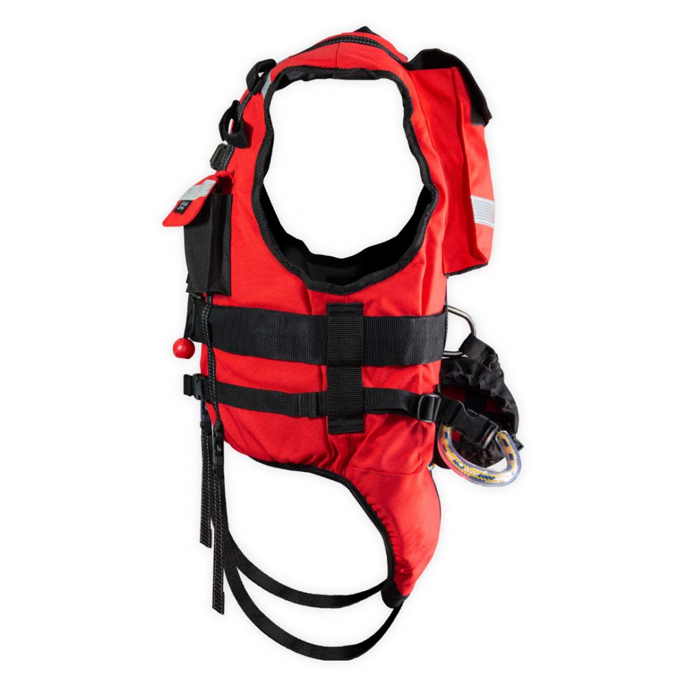 Red rescue safety vest side