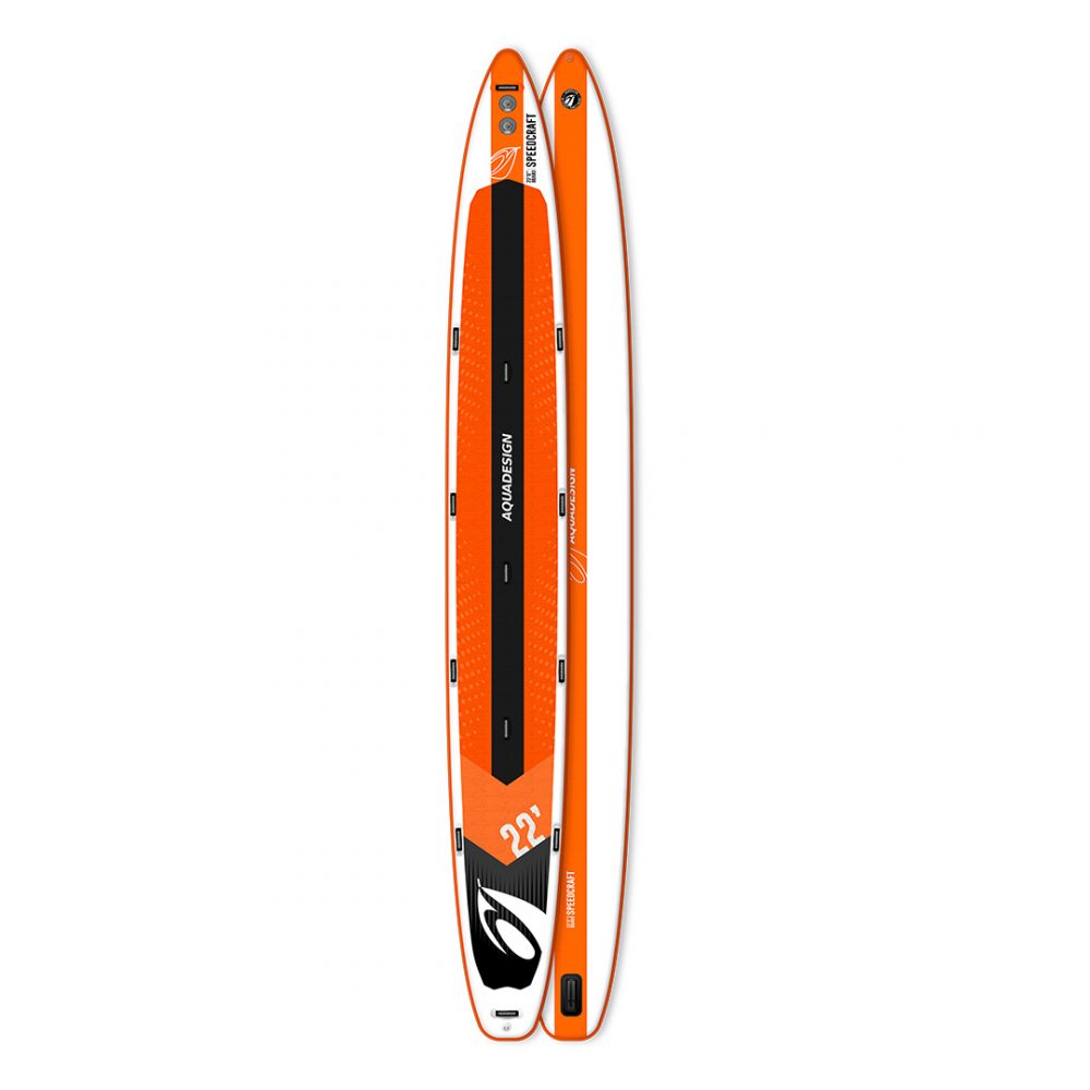STAND UP PADDLE BOARD INFLATABLE PVC GIANT SPEEDCRAFT AQUADESIGN FRONT AND BACK VIEW